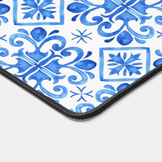 Blue French Toile Pattern デスクマット (コーナー)