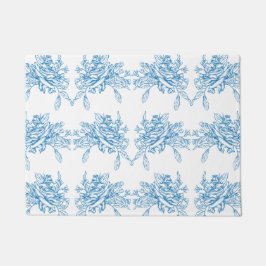 Blue French Toile Pattern ドアマット