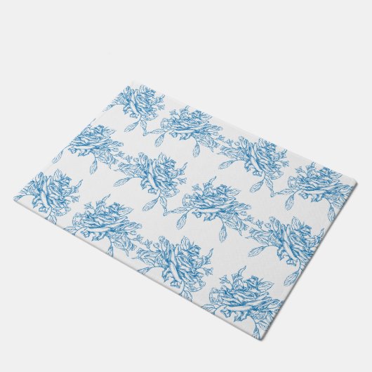 Blue French Toile Pattern ドアマット (アングル)