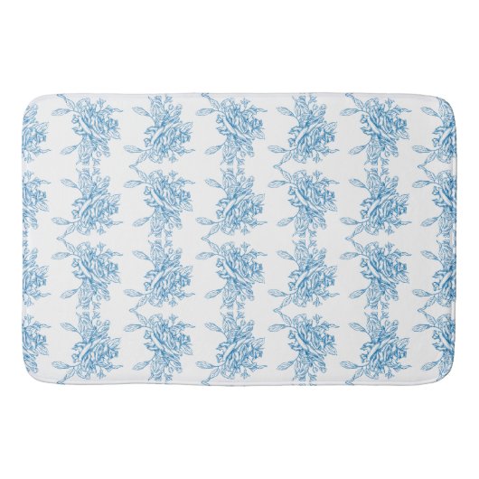 Blue French Toile Pattern バスマット (正面)