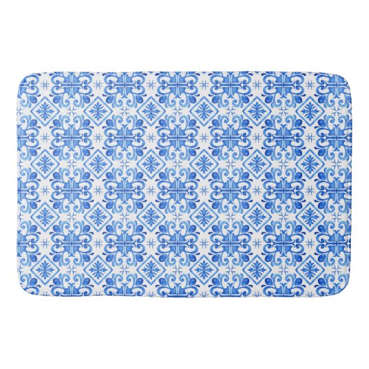 Blue French Toile Pattern バスマット (正面)