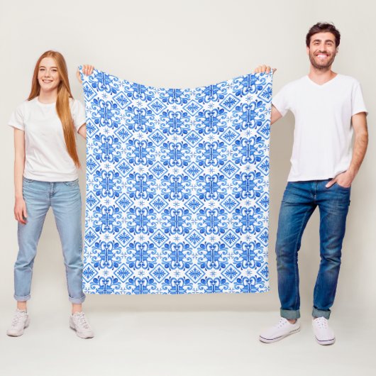 Blue French Toile Pattern フリースブランケット (インサイチュ)