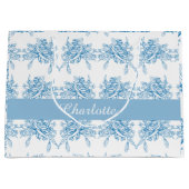 Blue French Toile Pattern ラージペーパーバッグ (正面)