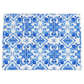 Blue French Toile Pattern ラージペーパーバッグ (正面)