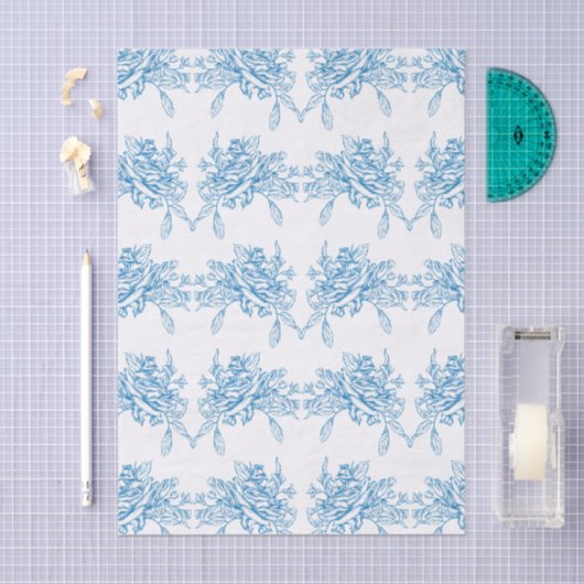 Blue French Toile Pattern 薄葉紙 (クラフト)