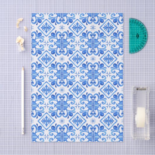 Blue French Toile Pattern 薄葉紙 (クラフト)