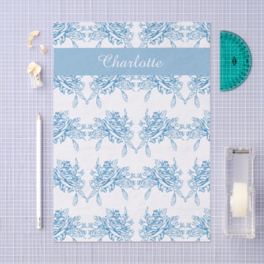 Blue French Toile Pattern 薄葉紙 (クラフト)