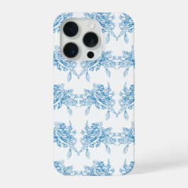 Blue French Toile Pattern iPhone 15 Proケース
