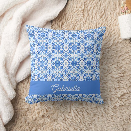 Blue French Toile Pattern Name クッション (ブランケット)