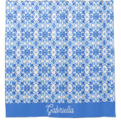 Blue French Toile Pattern Name シャワーカーテン (正面)