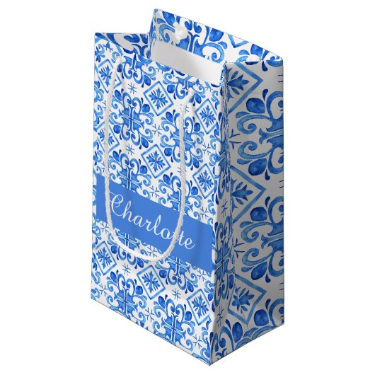 Blue French Toile Pattern name  スモールペーパーバッグ (正面アングル)