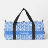 Blue French Toile Pattern Name ダッフルバッグ (正面)