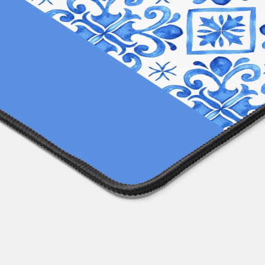 Blue French Toile Pattern Name デスクマット (コーナー)