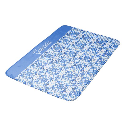 Blue French Toile Pattern Name バスマット (アングル)