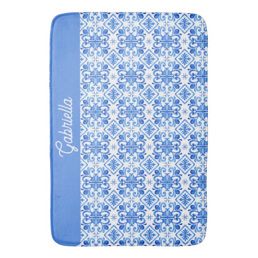 Blue French Toile Pattern Name バスマット (正面縦)