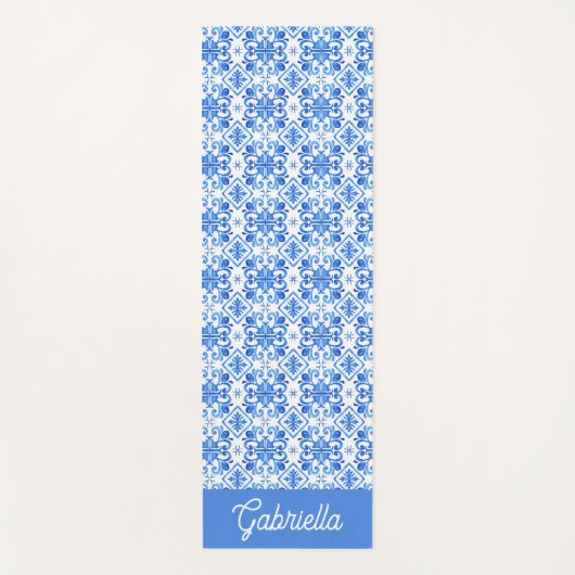 Blue French Toile Pattern Name ヨガマット (正面)