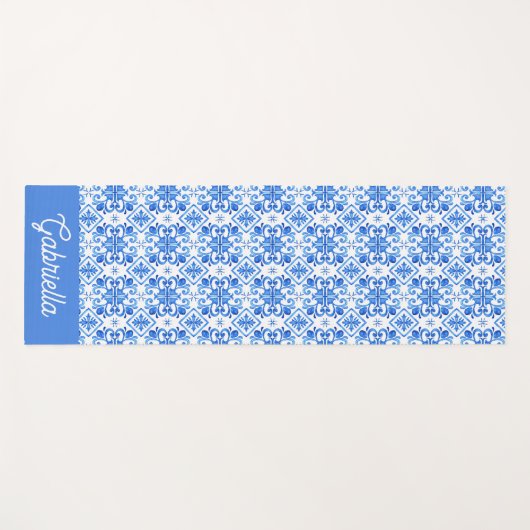 Blue French Toile Pattern Name ヨガマット (正面(横))