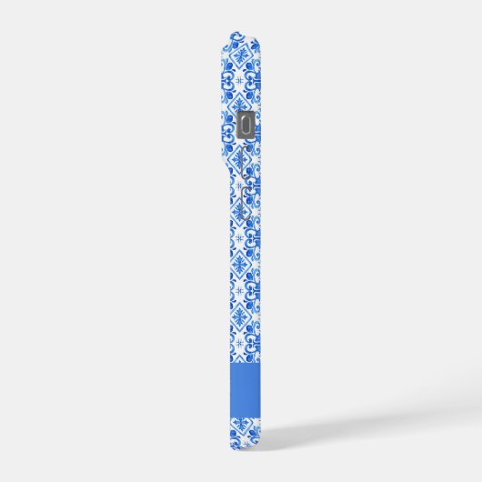 Blue French Toile Pattern Name iPhoneケース (左側面)