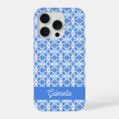 Blue French Toile Pattern Name iPhoneケース (裏面)