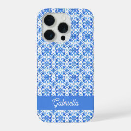 Blue French Toile Pattern Name iPhone 15 Proケース