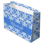 Blue French Toile Pattern name Tissue Paper ラージペーパーバッグ (裏面アングル)