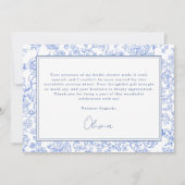 Blue French Vintage Floral Bridal Shower サンキューカード (裏面)