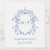 Blue French Vintage Victorian  ワインラベル (シングルラベル)