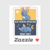 Blue Frenchie Day and Night Shift Funny Design シール (シート)
