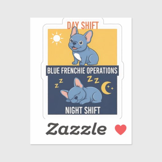 Blue Frenchie Day and Night Shift Funny Design シール (シート)