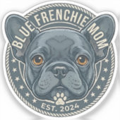 Blue Frenchie Mom Vintage French Bulldog Design シール (正面)