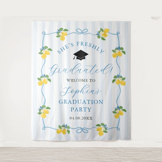 Blue Freshly Lemon Citrus Graduation Decor タペストリー (正面)