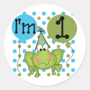 Blue Frog 1st誕生日Tシャツとギフト ラウンドシール