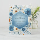 Blue Frosted Botanical Romance Wedding 招待状 (スタンド正面)