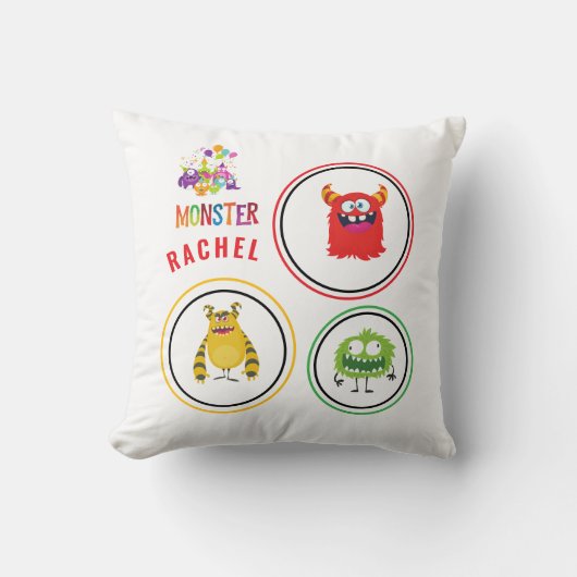 Blue FUN Monster KIDS Child Name クッション (正面)