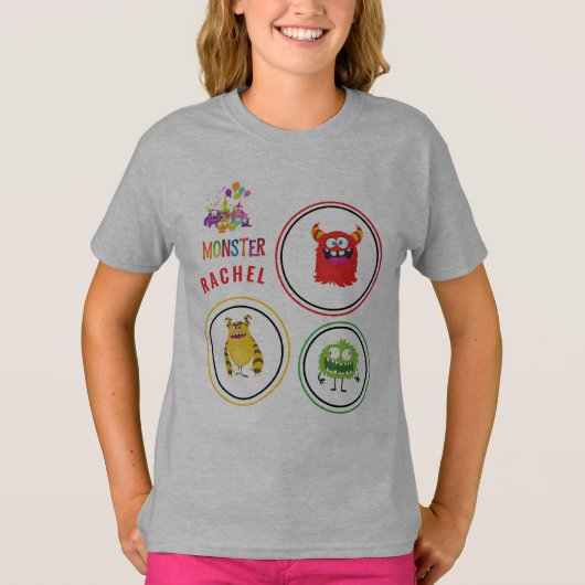 Blue FUN Monster KIDS Child Name Tシャツ (正面)