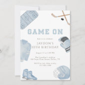 Blue Game On Hockey Birthday Party Kids Sports  招待状 (正面)
