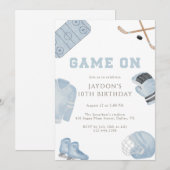 Blue Game On Hockey Birthday Party Kids Sports  招待状 (正面/裏面)