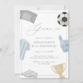 Blue Game On Soccer Birthday Party Boys Sports 招待状 (正面)