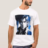 Blue Gaze – Stylized Portrait in Paint and Motion Tシャツ (正面)