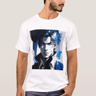 Blue Gaze – Stylized Portrait in Paint and Motion Tシャツ