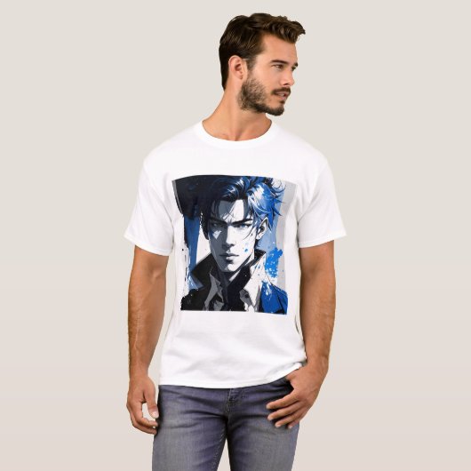 Blue Gaze – Stylized Portrait in Paint and Motion Tシャツ (正面フル)