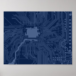 Blue Geek Motherboard Circuit Pattern ポスター