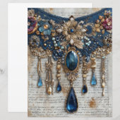 Blue Gems Embroidery Junk Journal Scrapbook Paper (正面/裏面)
