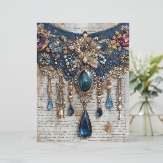 Blue Gems Embroidery Junk Journal Scrapbook Paper (スタンド正面)