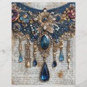 Blue Gems Embroidery Junk Journal Scrapbook Paper (正面)