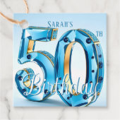 Blue Gemstone and Gold Glam 50th Birthday フェイバータグ (正面)
