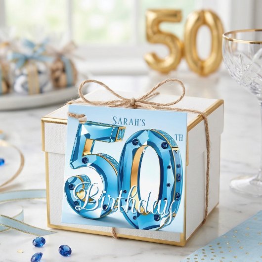 Blue Gemstone and Gold Glam 50th Birthday フェイバータグ
