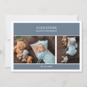 Blue Gender Neutral Photo Baby Announcement Card 招待状 (正面)