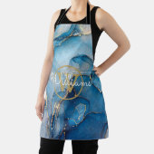 Blue Geode Agate金ゴールドモノグラムスクリプト名 エプロン (インサイチュ)