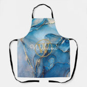 Blue Geode Agate金ゴールドモノグラムスクリプト名 エプロン (正面)